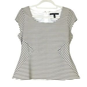 White House Black Market Striped Peplum Back Zip Top 2 White Black Tan